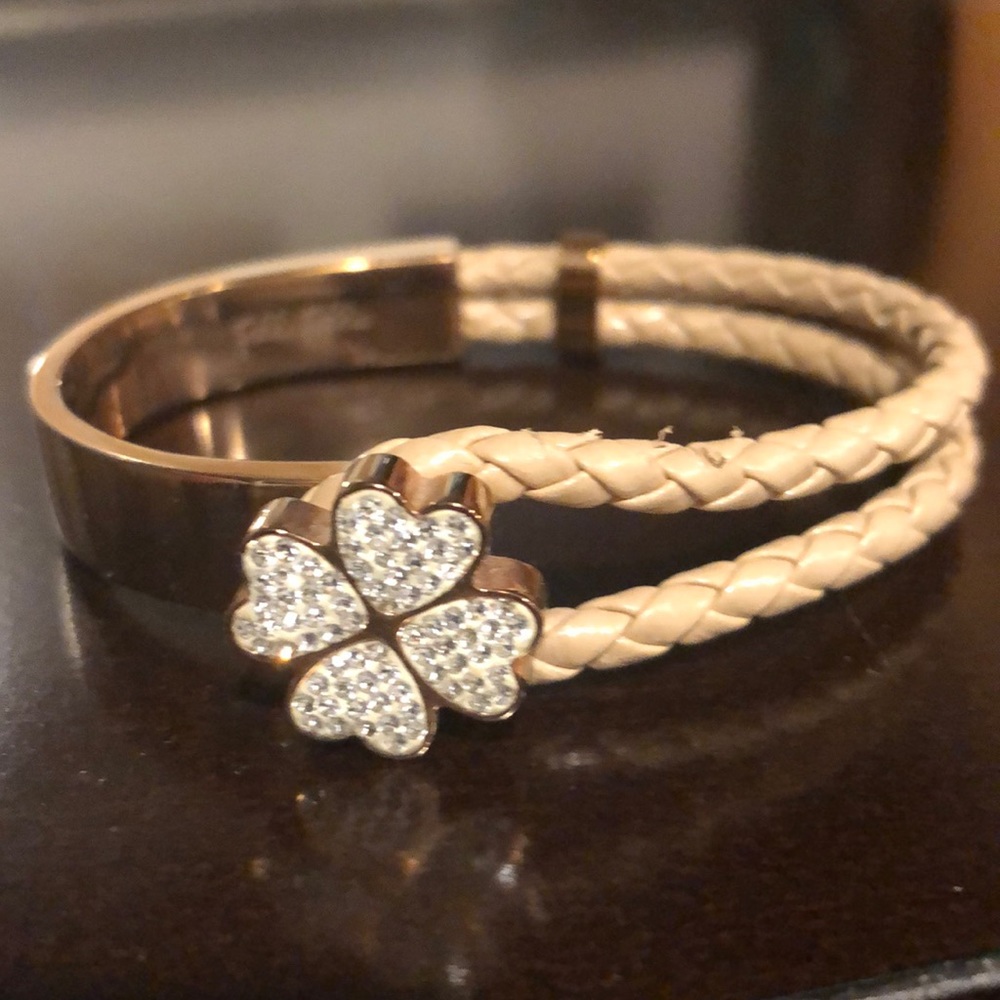Rose gold and woven leather Folli follie bracelet